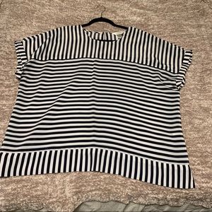 CJ Banks Flowy Stripe Blouse - 2X - navy/white